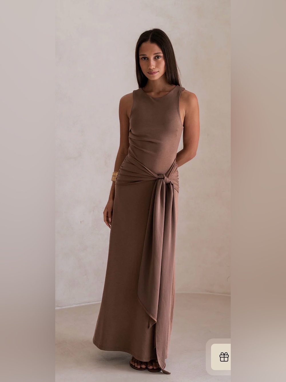 SABO Soleia Sleeveless Knot-Detail Maxi Dress in Chocolate Brown